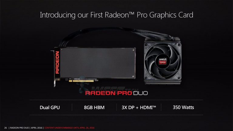 รายละเอียดอยางเป็นทางการ AMD Radeon Pro Duo มาพร้อมความแรง – 16.38 TFLOPs Compute Card เหนือกว่า Titan X