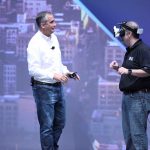 Intel’s Craig Raymond displays the Project Alloy virtual reali