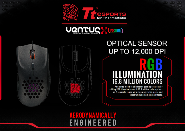 PR:Tt eSPOTS By Thermaltake เปิดตัวสินค้าใหม่ Tt eSPORTS Ventus X RGB 16.8 ล้านสีพร้อมเซ็นเซอร์แบบ Optical เสริมความแม่นให้กับตัวคุณ