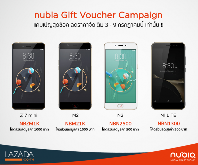 Nubia จัดหนัก แจกโค๊ดลดกระหน่ำสูงสุด 1,000 บาท ตั้งแต่ 3 – 9 กรกฎาคม