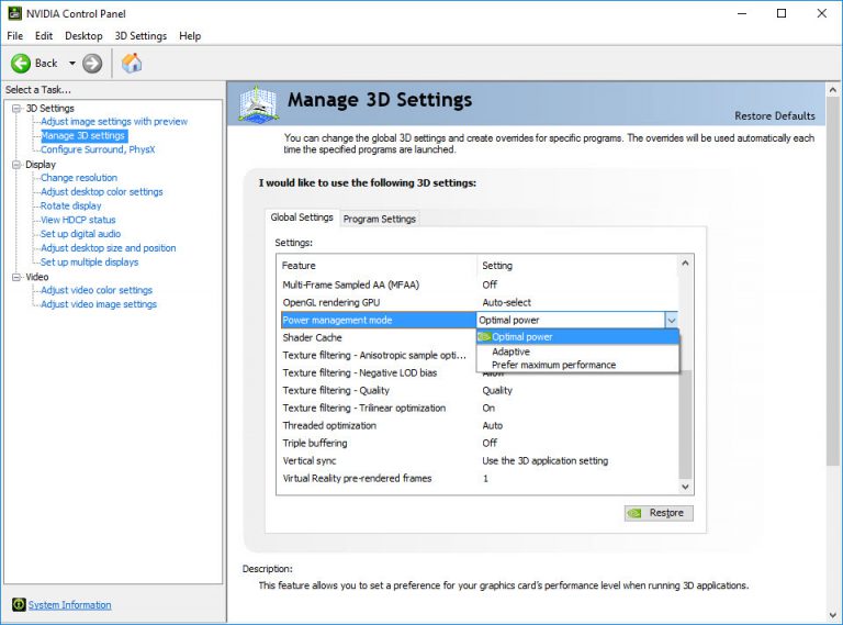 enable nvidia power management mode option